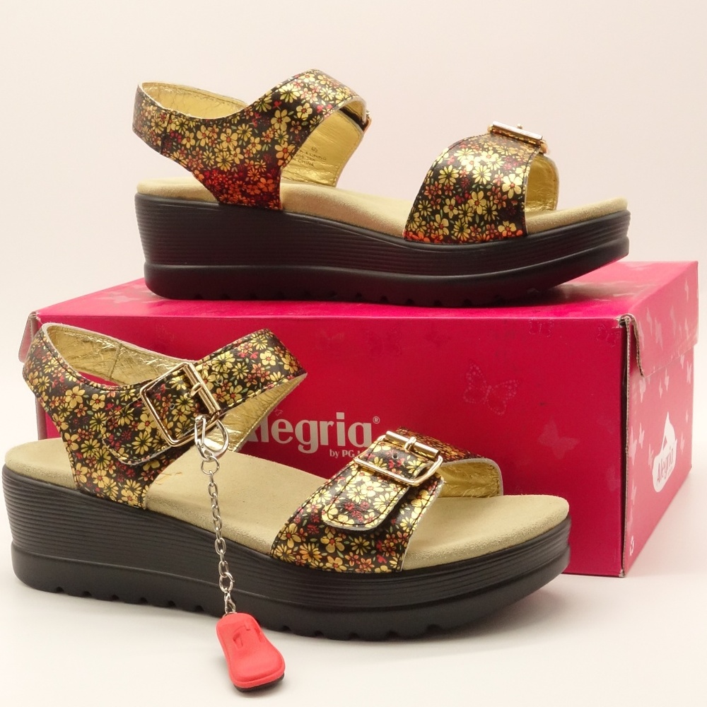 NWT ALEGRIA Morgyn Pretty Things Sandal Metallic Floral Print Sandals Shoes - Picture 2 of 8